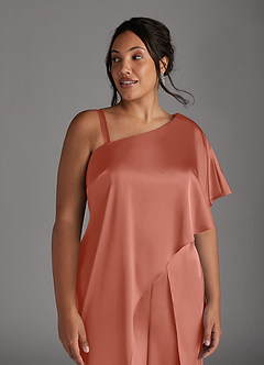 Azazie Hagretta Mother of the Bride Dresses Salmon Pink Jumpsuit/Pantsuit Stretch Satin Dress image12