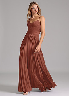 Azazie Vini Bridesmaid Dresses Auburn A-Line Pleated Stretch Satin Dress image5