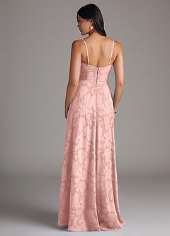 Azazie Moira Bridesmaid Dresses Powder Pink A-Line Side Slit Floral Burnout Dress image2