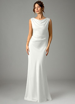 Azazie Kieryn Robes de demoiselle d'honneur Robe Sirène en Satin extensible Plissé Blanc image1