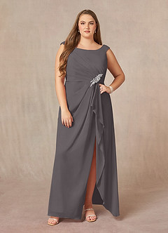 Azazie Yarrow Mother of the Bride Dresses Steel Grey A-Line Pleated Chiffon Dress image10