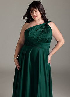 Azazie Charlize Bridesmaid Dresses Emerald A-Line One Shoulder Stretch Satin Dress image14