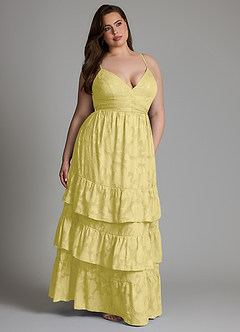 Azazie Nathalia Bridesmaid Dresses Canary A-Line Bow Floral Burnout Dress image9