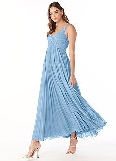 Azazie Raychelle Vestidos de madrinha de casamento Vestido Pó Azul de Chiffon de Linha A com Plissado image4