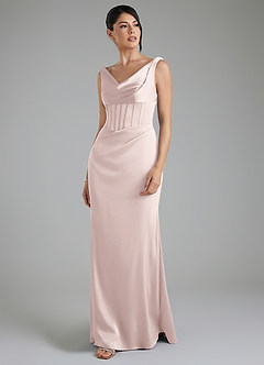 Azazie Spencer Bridesmaid Dresses Blushing Pink Mermaid Pleated Stretch Satin Dress image5