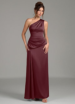 Azazie Zahira Robes de demoiselle d'honneur Robe Fourreau en Satin extensible Une épaule Sangria image4