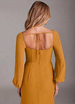 Azazie Charissa Bridesmaid Dresses Butterscotch Sheath Long Sleeve Chiffon Dress image2