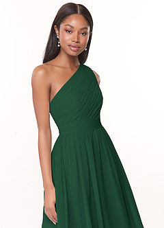 Azazie Katrina Bridesmaid Dresses Dark Green A-Line One Shoulder Chiffon Dress image5