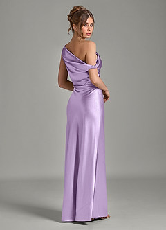 Azazie Emerson Bridesmaid Dresses Lilac Mermaid Off the Shoulder Metallic Satin Dress image6
