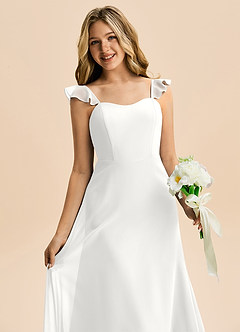 Azazie Mavie Junior White A-Line Ruched Chiffon Dress image5