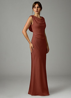Azazie Kieryn Robes de demoiselle d'honneur Robe Sirène en Satin extensible Plissée Auburn image4