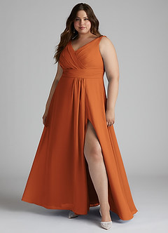Azazie Karina Bridesmaid Dresses Cinnamon A-Line Pleated Chiffon Dress image11