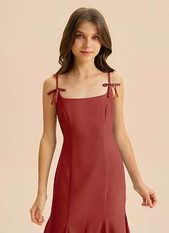 Azazie Evey Junior Abito Sirena in Chiffon Plissettato Terracotta image6