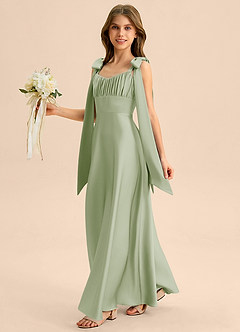 Azazie Halley Junior Klä av A-Line i Stretch Satin Rosett image3