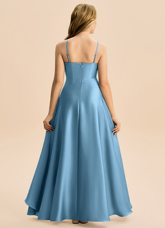 Azazie Eirlys Junior A-Linie Plissee Stretch-Satin Kleid Stahlblau image2