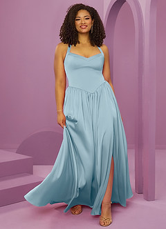 Barbie ♥ Azazie Bridesmaid Dresses Moody Blue A-Line with Pockets Stretch Satin Dress image10