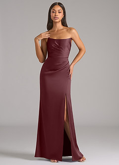 Azazie Marla Bridesmaid Dresses Sangria Sheath Strapless Stretch Satin Convertible Dress image3