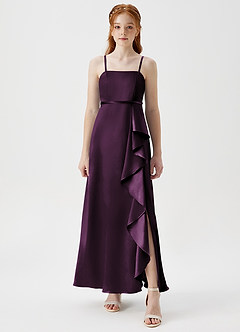Azazie Kaylee Junior Plum A-Line with Belt Metallic Satin Dress image5