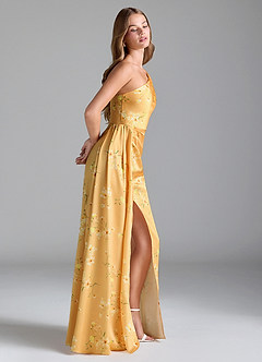 Azazie Maron Bridesmaid Dresses Golden Blooms A-Line One Shoulder Stretch Satin Dress image4
