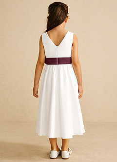 Azazie Darling Flower Girl Dresses Ivory Cabernet A-Line Bow Cotton Dress image5