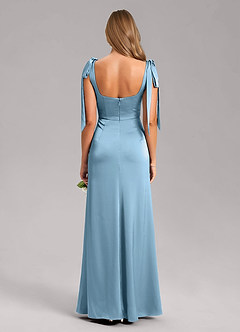 Azazie Frostine Bridesmaid Dresses Steel Blue A-Line Bow Stretch Satin Dress image8