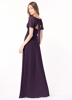 Azazie Kimber Bridesmaid Dresses Plum A-Line Flounce Sleeve Chiffon Dress image7