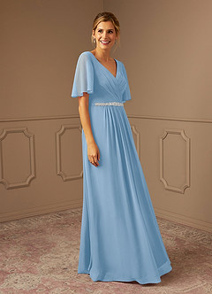 Azazie Tricia Mother of the Bride Dresses Powder Blue A-Line V-Neck Pleated Chiffon Dress image4