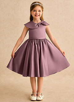 Azazie Acorn Flower Girl Dresses Vintage Mauve A-Line Pleated Matte Satin Dress image1