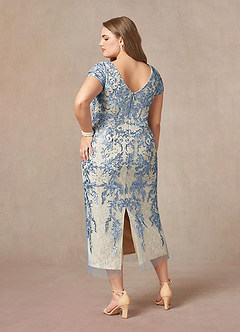 Azazie Alyssum Abiti per la Madre della Sposa Abito Tubino in Pizzo con Scollo a U Blu Polveroso image9