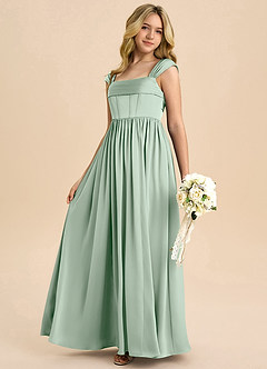 Azazie Hattie Junior Jurk van Stretch Satijn met A-Lijn Geplooid Agave image6