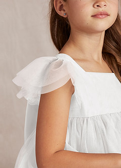 Azazie Kalio Flower Girl Dresses White A-Line with Sleeves Tulle Dress image3
