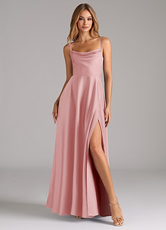 Azazie Elle Brautjungfernkleider A-Linie Plissee Stretch-Satin Kleid Puderrosa image4