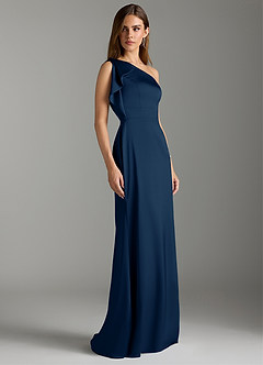 Azazie Rinna Bridesmaid Dresses Dark Navy Mermaid Ruched Stretch Satin Dress image3