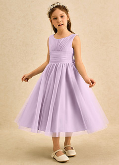 Azazie Macaron Robe Demoiselle D'honneur Fillette Robe Trapèze en Tulle Plissée Frostiges Flieder image4
