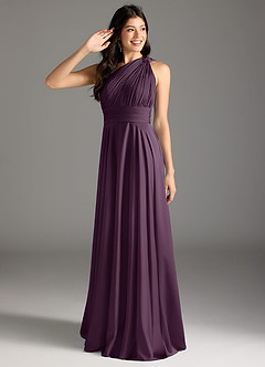 Azazie Charlize Bridesmaid Dresses Plum A-Line One Shoulder Stretch Satin Dress image1