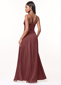Azazie Maksim Vestidos de damas de honor Vestido de Acai de Satén Elástico de Corte En A con Cuello en V image2