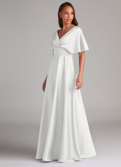 Azazie Pamela Robes de demoiselle d'honneur Robe Trapèze en Satin extensible Plissée Blanc image4