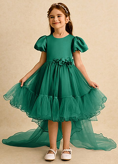 Azazie Cocoa Robe Demoiselle D'honneur Fillette Robe Princesse en Tulle Plissée émeraude image3