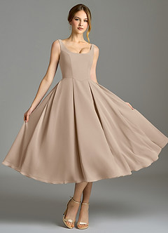 Azazie Amalie Bridesmaid Dresses Taupe A-Line Pleated Chiffon Dress image5