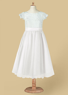 Azazie Vetty Flower Girl Dresses Ivory White A-Line Lace Tulle Dress image13