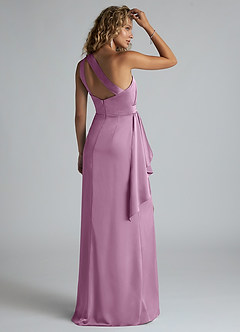 Azazie Maive Bridesmaid Dresses Wisteria Sheath Ruched Stretch Satin Dress image3
