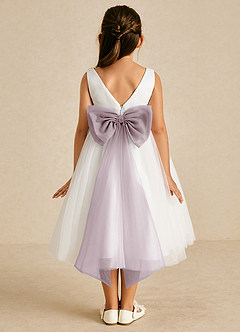 Azazie Kavi Flower Girl Dresses Ivory Dusk A-Line Bow Matte Satin Dress image1