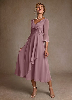 Azazie Aerynne Suknie dla Matki Panny Młodej Linia A Pofałdowany Szyfon Długość herbaty Sukienka image3