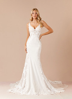 Azazie Estephanie Robes de mariée Robe Sirène en Crêpe Élastique Paillettes Blanc De Diamant image1