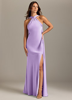 Azazie Kinsley Bridesmaid Dresses Lilac Mermaid Side Slit Stretch Satin Dress image1