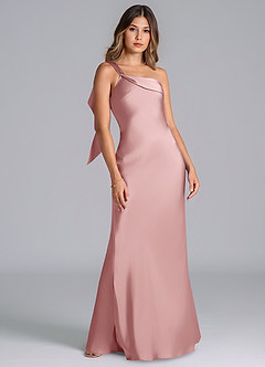 Azazie Driea Robes de demoiselle d'honneur Robe Sirène en Satin extensible Ue épaule Rose Poussiéreuse image7