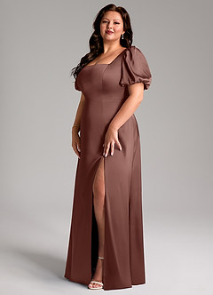 Azazie Fyona Brautjungfernkleider A-Linie Plissee Stretch-Satin Kleid Espresso image10