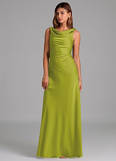 Azazie Nerine Bridesmaid Dresses Lemongrass A-Line Pleated Stretch Satin Dress image1