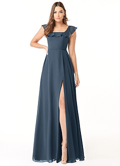 Azazie Jinny Bridesmaid Dresses Neptune A-Line Square Neckline Ruched Chiffon Dress image1