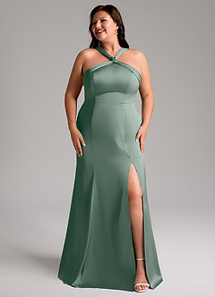 Azazie Rue Bridesmaid Dresses Silver Sage Mermaid Pleated Stretch Satin Dress image10